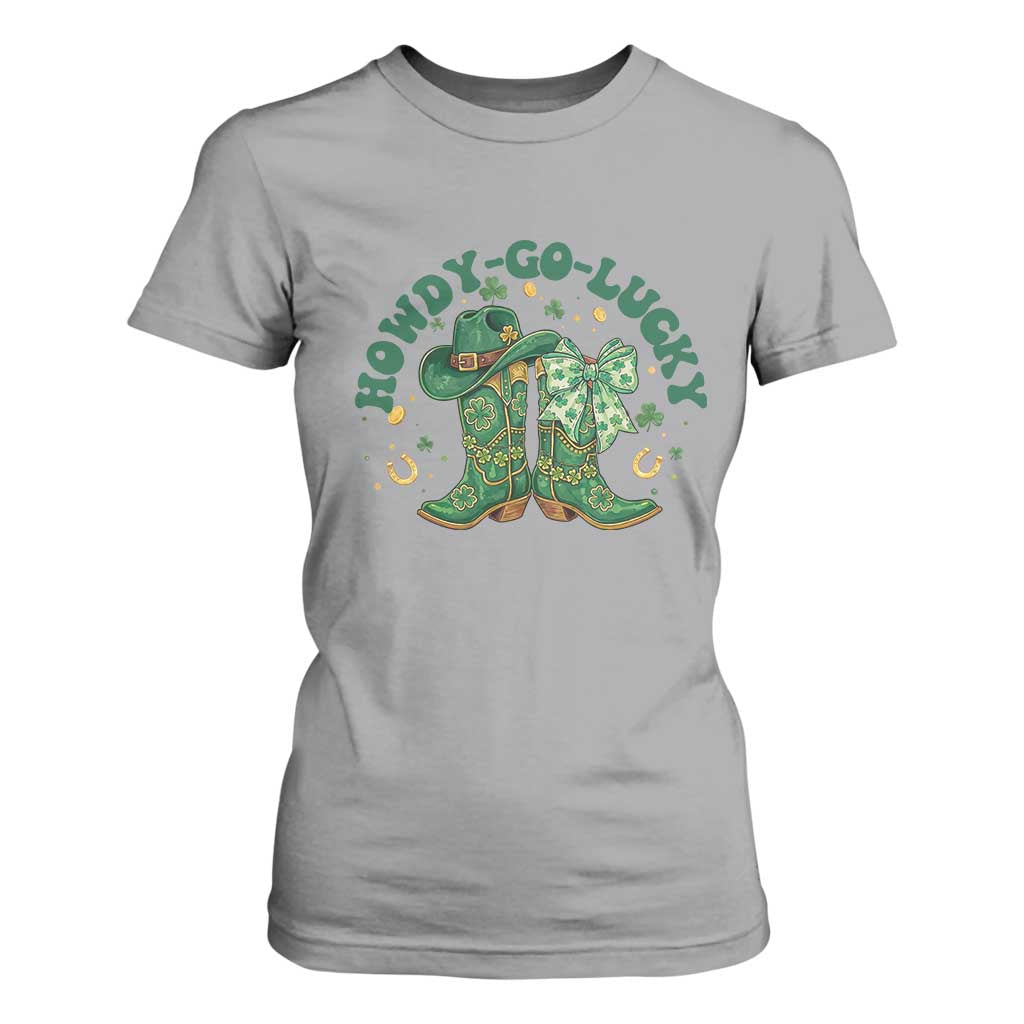 Howdy Go Lucky T Shirt For Women Green Cowboy Boots St Patrick's Day TS14 Sport Gray Print Your Wear