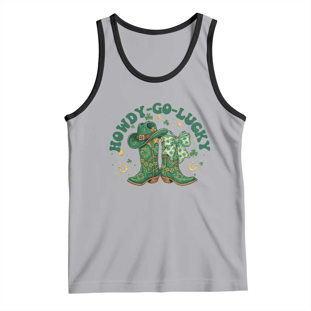 Howdy Go Lucky Tank Top Green Cowboy Boots St Patrick's Day TS14 Athletic Heather Black Print Your Wear