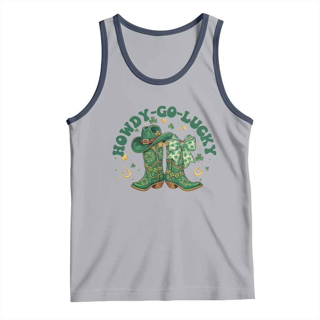 Howdy Go Lucky Tank Top Green Cowboy Boots St Patrick's Day TS14 Athletic Heather Navy Print Your Wear