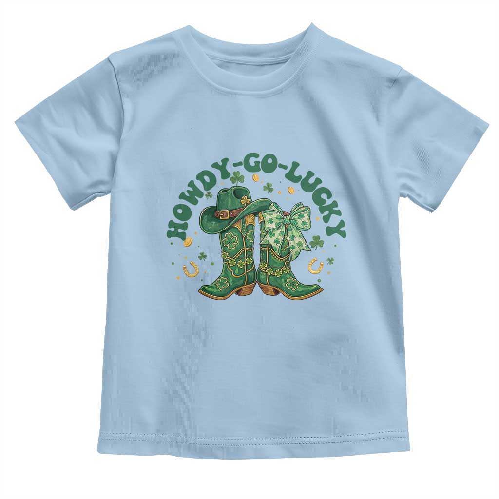 Howdy Go Lucky Toddler T Shirt Green Cowboy Boots St Patrick's Day TS14 Light Blue Print Your Wear