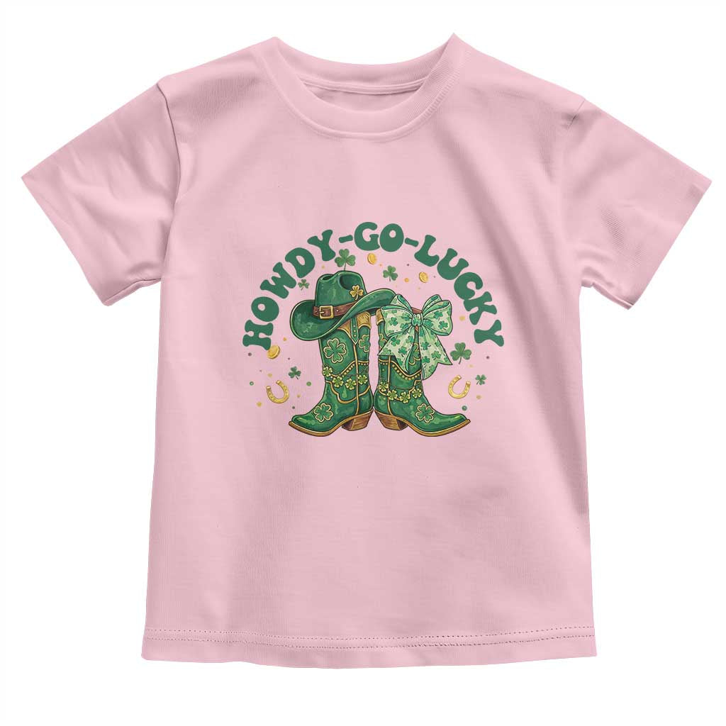 Howdy Go Lucky Toddler T Shirt Green Cowboy Boots St Patrick's Day TS14 Light Pink Print Your Wear