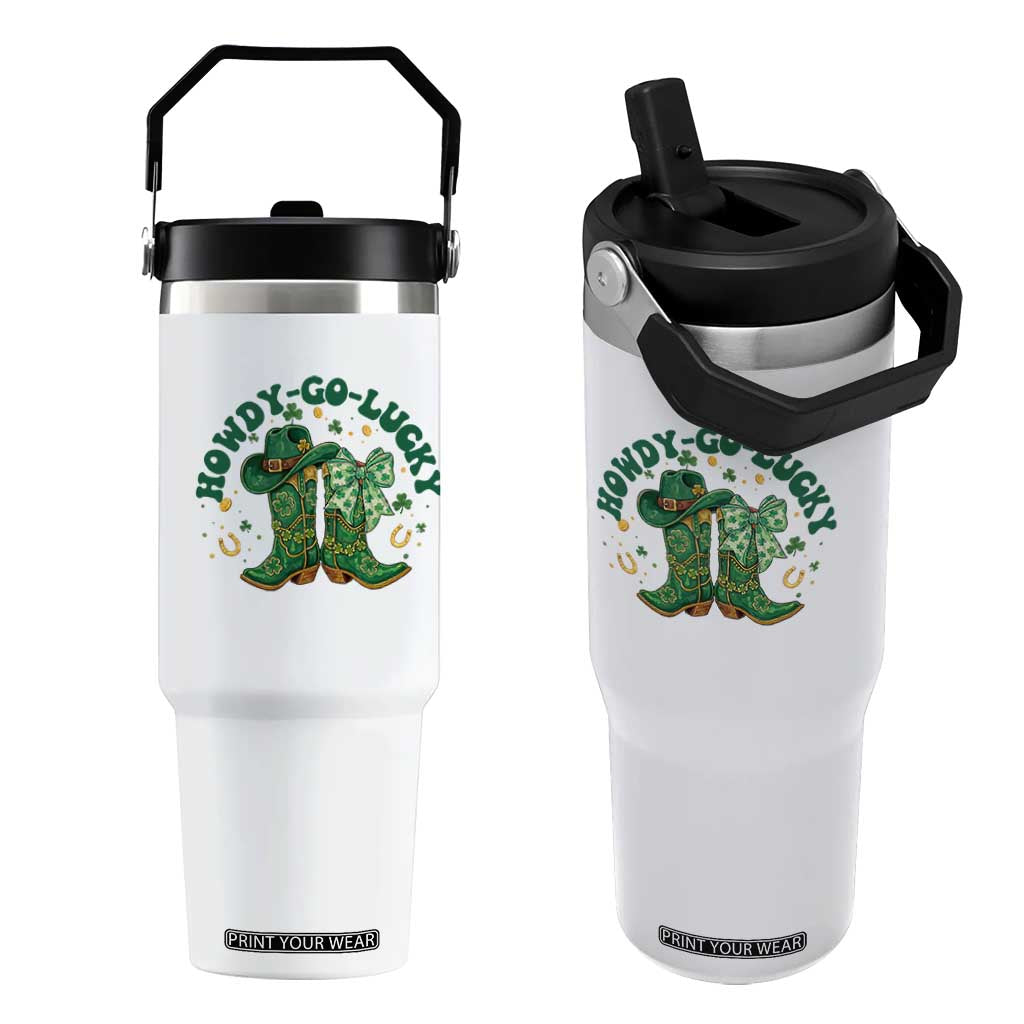 Howdy Go Lucky Flip Straw Tumbler Green Cowboy Boots St Patrick's Day TS14 One Size: 30 oz White Print Your Wear