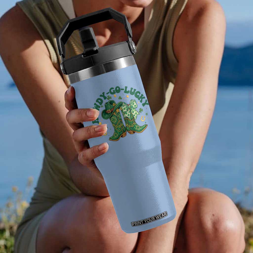 Howdy Go Lucky Flip Straw Tumbler Green Cowboy Boots St Patrick's Day TS14 One Size: 30 oz Light Blue Print Your Wear