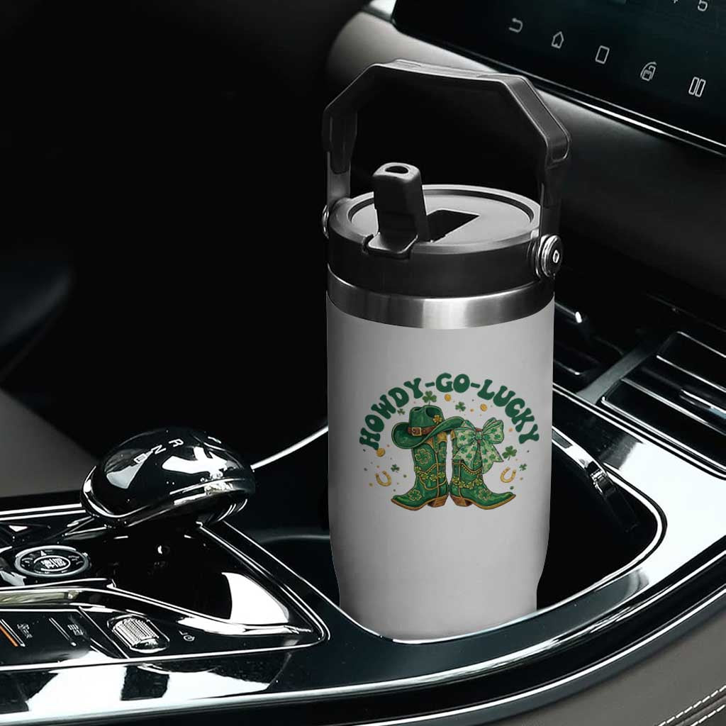 Howdy Go Lucky Flip Straw Tumbler Green Cowboy Boots St Patrick's Day TS14 Print Your Wear