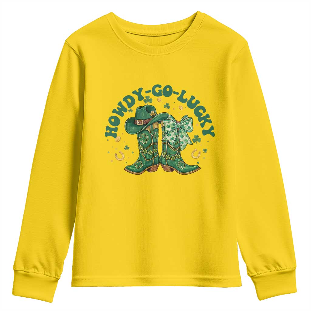 Howdy Go Lucky Youth Sweatshirt Green Cowboy Boots St Patrick's Day TS14 Daisy Print Your Wear