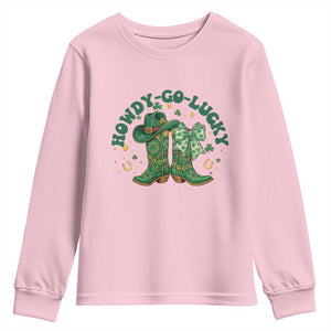 Howdy Go Lucky Youth Sweatshirt Green Cowboy Boots St Patrick's Day TS14 Light Pink Print Your Wear