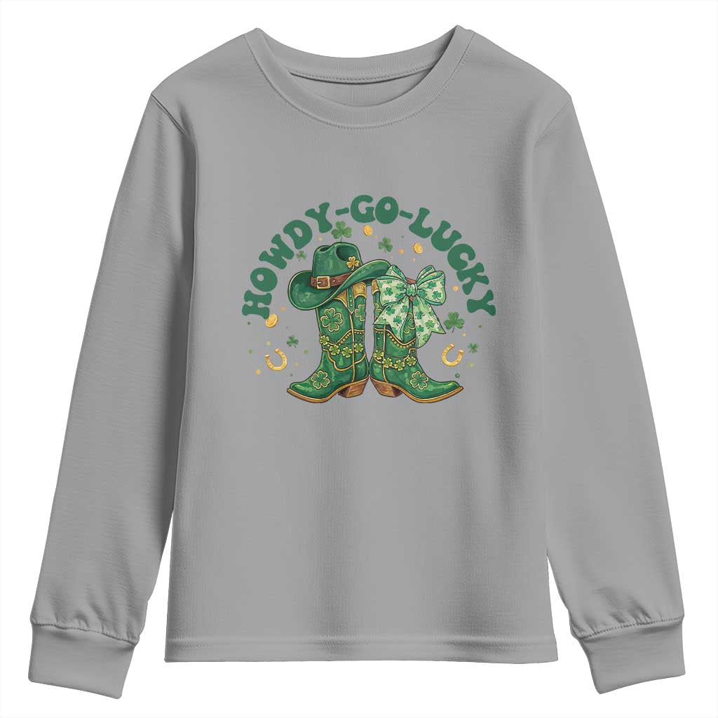 Howdy Go Lucky Youth Sweatshirt Green Cowboy Boots St Patrick's Day TS14 Sport Gray Print Your Wear