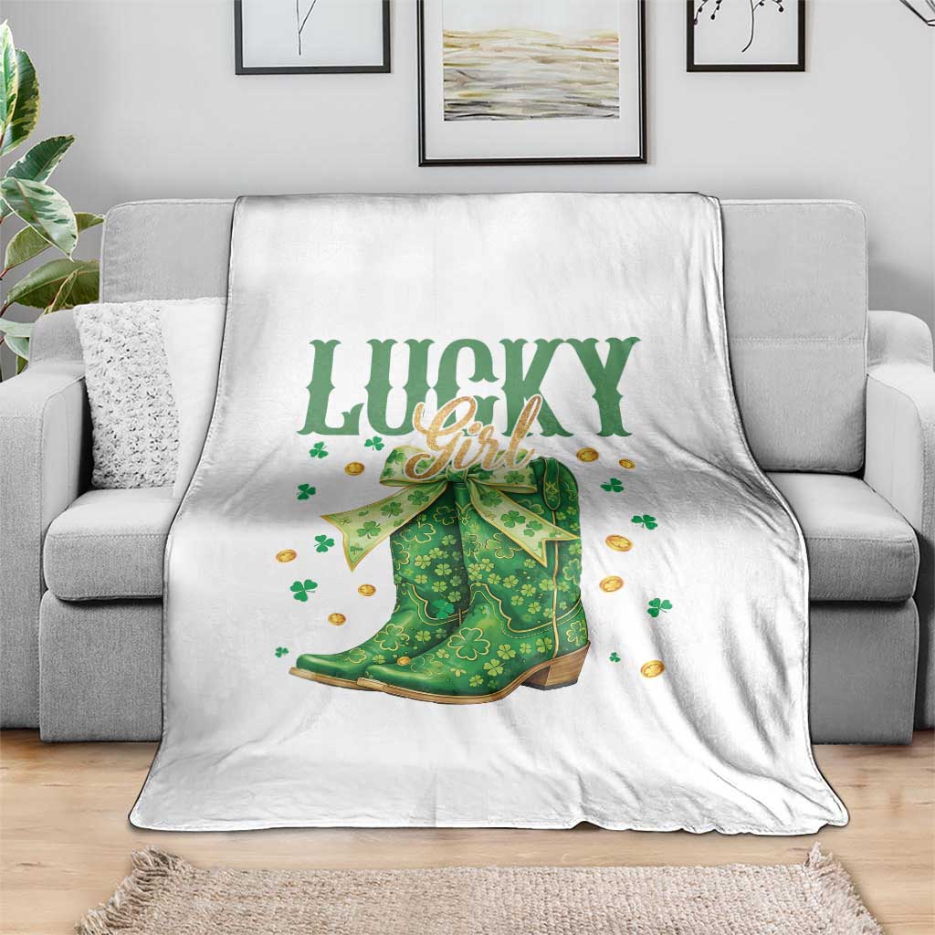 Cowboy St Patrick's Day Throw Blanket Lucky Girl Boots TS14 Print Your Wear