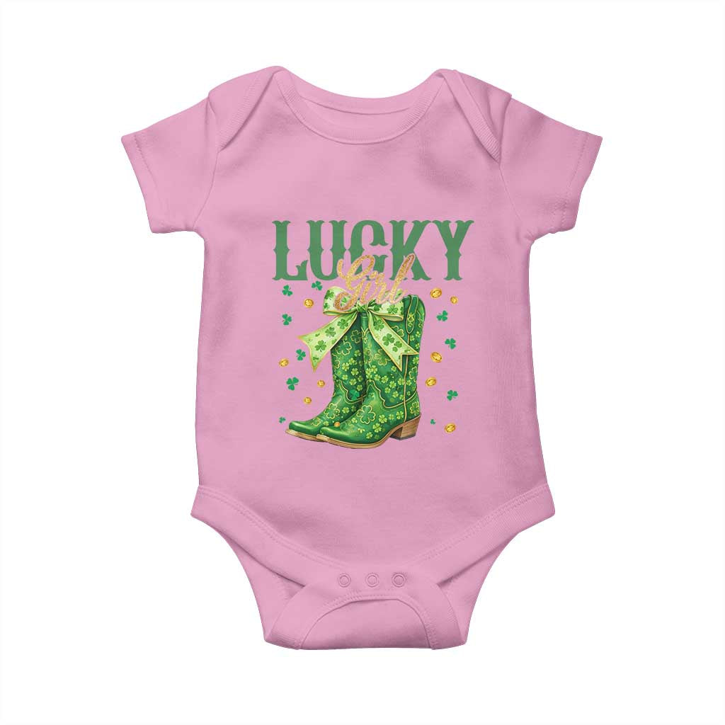 Cowboy St Patrick's Day Baby Onesie Lucky Girl Boots TS14 Light Pink Print Your Wear