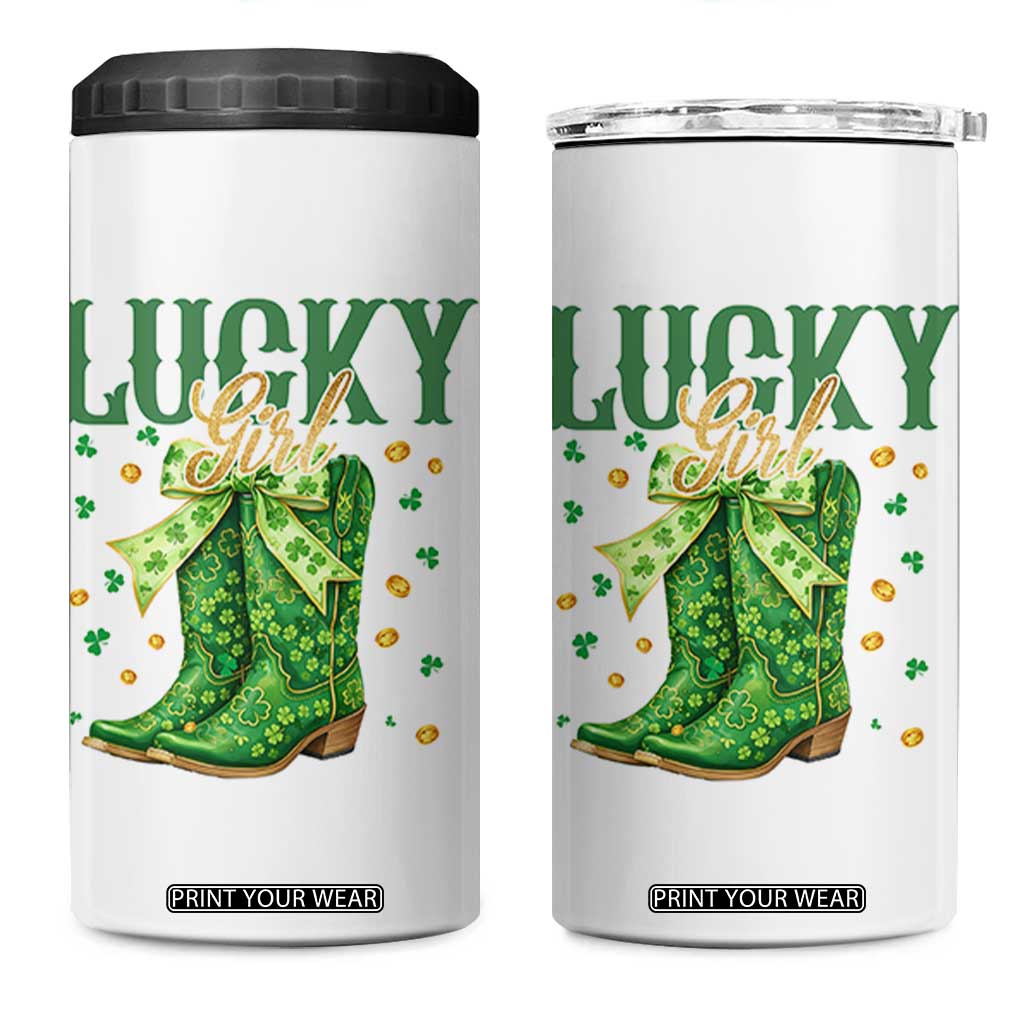 Cowboy St Patrick's Day 4 in 1 Can Cooler Tumbler Lucky Girl Boots TS14 One Size: 16 oz White Print Your Wear