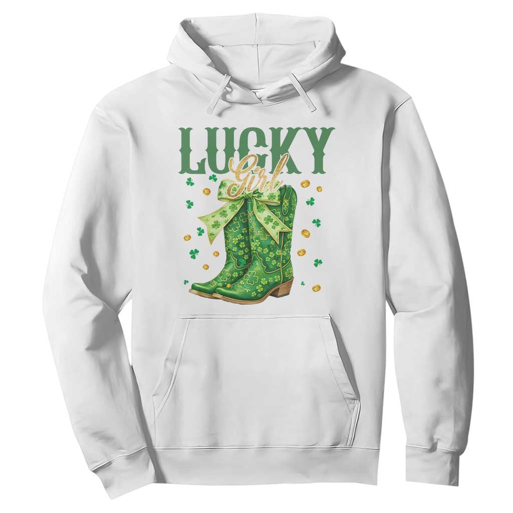 Cowboy St Patrick's Day Hoodie Lucky Girl Boots TS14 White Print Your Wear