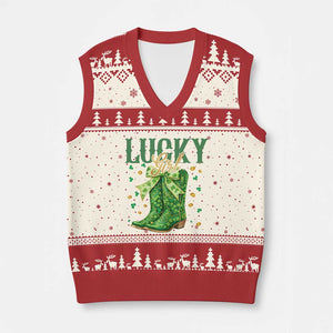 Cowboy St Patrick's Day V-Neck Knit Sweater Vest Lucky Girl Boots TS14 Beige Red Print Your Wear