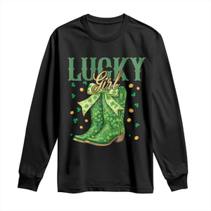 Cowboy St Patricks Day Long Sleeve Shirt - Lucky Girl Boots TS14 Black Print Your Wear