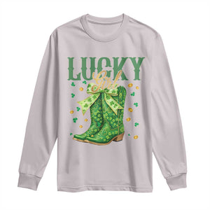 Cowboy St Patricks Day Long Sleeve Shirt - Lucky Girl Boots TS14 Ice Gray Print Your Wear