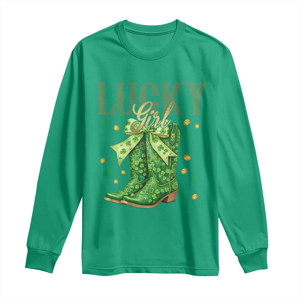 Cowboy St Patrick's Day Long Sleeve Shirt Lucky Girl Boots TS14 Irish Green Print Your Wear