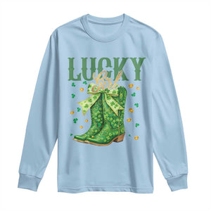 Cowboy St Patricks Day Long Sleeve Shirt - Lucky Girl Boots TS14 Light Blue Print Your Wear