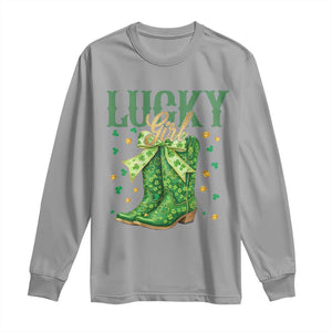 Cowboy St Patricks Day Long Sleeve Shirt - Lucky Girl Boots TS14 Sport Gray Print Your Wear