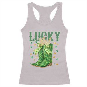 Cowboy St Patrick's Day Racerback Tank Top Lucky Girl Boots TS14 Ice Gray Print Your Wear