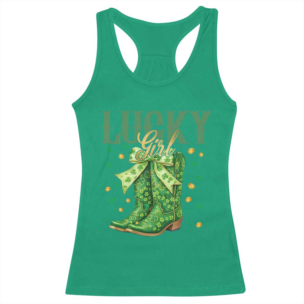 Cowboy St Patrick's Day Racerback Tank Top Lucky Girl Boots TS14 Irish Green Print Your Wear