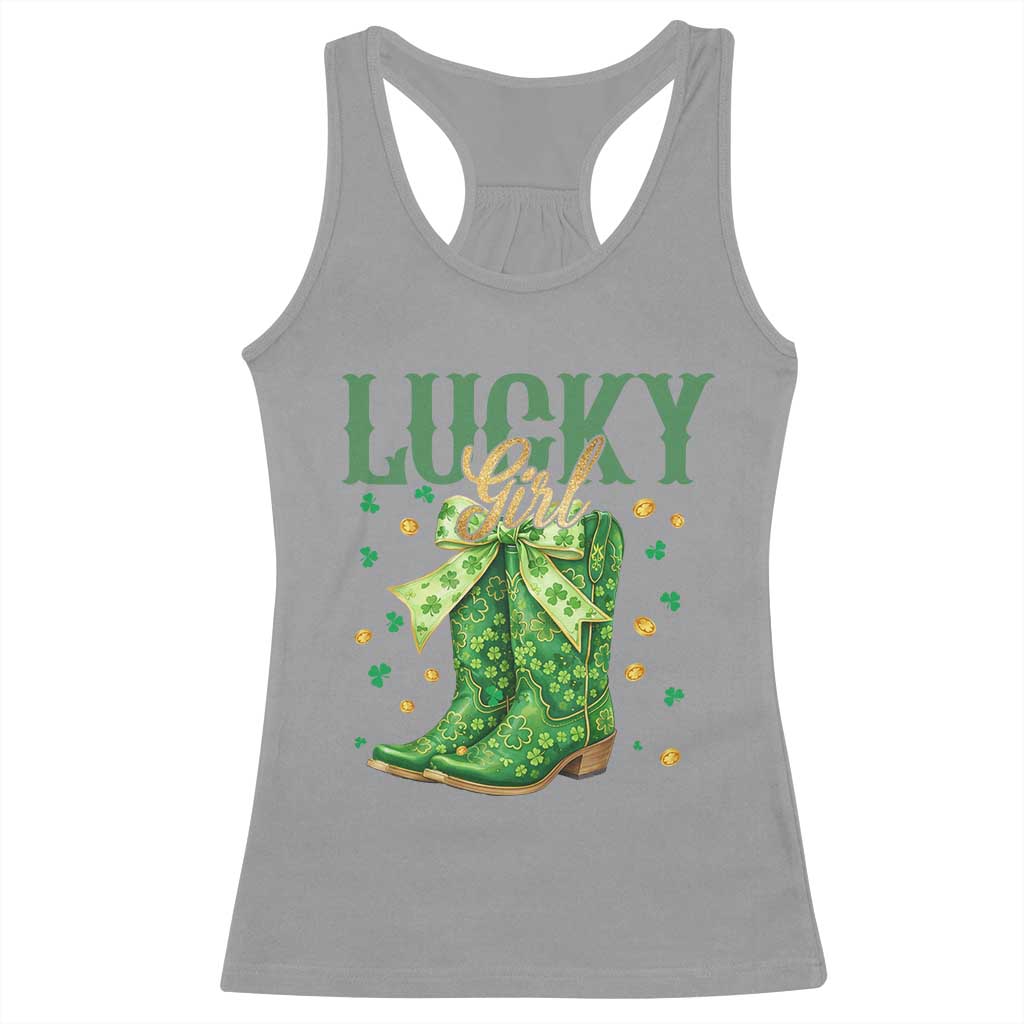 Cowboy St Patrick's Day Racerback Tank Top Lucky Girl Boots TS14 Sport Gray Print Your Wear
