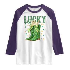 Cowboy St Patrick's Day Raglan Shirt Lucky Girl Boots TS14 White Purple Print Your Wear