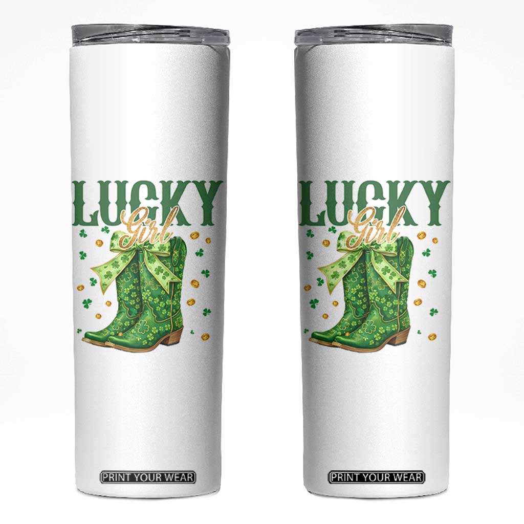 Cowboy St Patrick's Day Skinny Tumbler Lucky Girl Boots TS14 White Print Your Wear