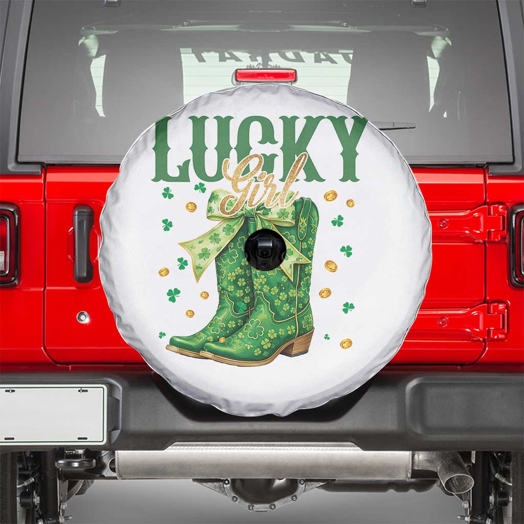 Cowboy St Patrick's Day Spare Tire Cover Lucky Girl Boots TS14 White Print Your Wear