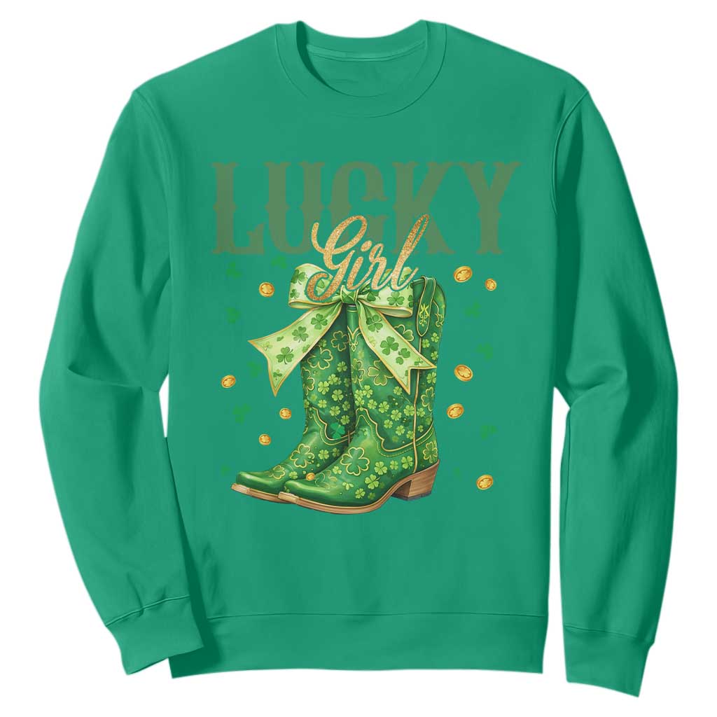 Cowboy St Patrick's Day Sweatshirt Lucky Girl Boots TS14 Irish Green Print Your Wear