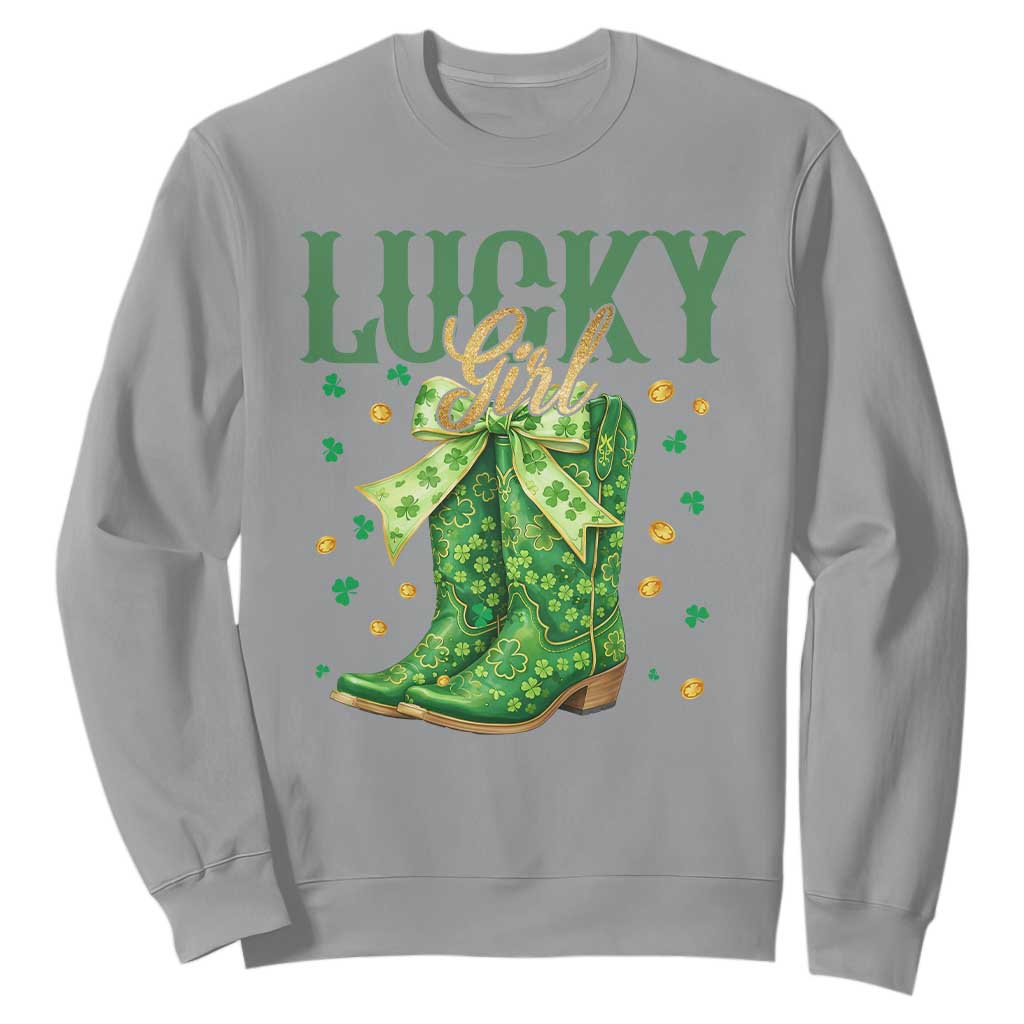 Cowboy St Patrick's Day Sweatshirt Lucky Girl Boots TS14 Sport Gray Print Your Wear