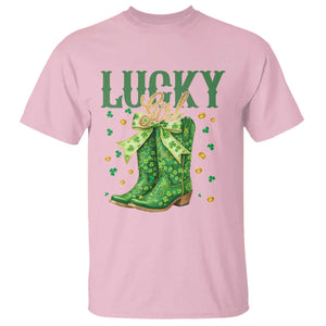 Cowboy St Patrick's Day T Shirt Lucky Girl Boots TS14 Light Pink Print Your Wear
