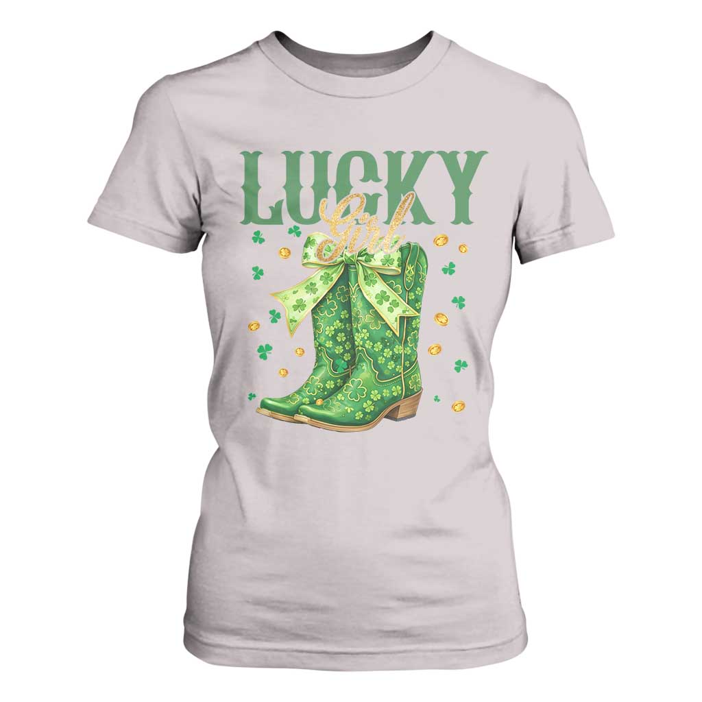 Cowboy St Patrick's Day T Shirt For Women Lucky Girl Boots TS14 Ice Gray Print Your Wear