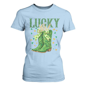 Cowboy St Patrick's Day T Shirt For Women Lucky Girl Boots TS14 Light Blue Print Your Wear