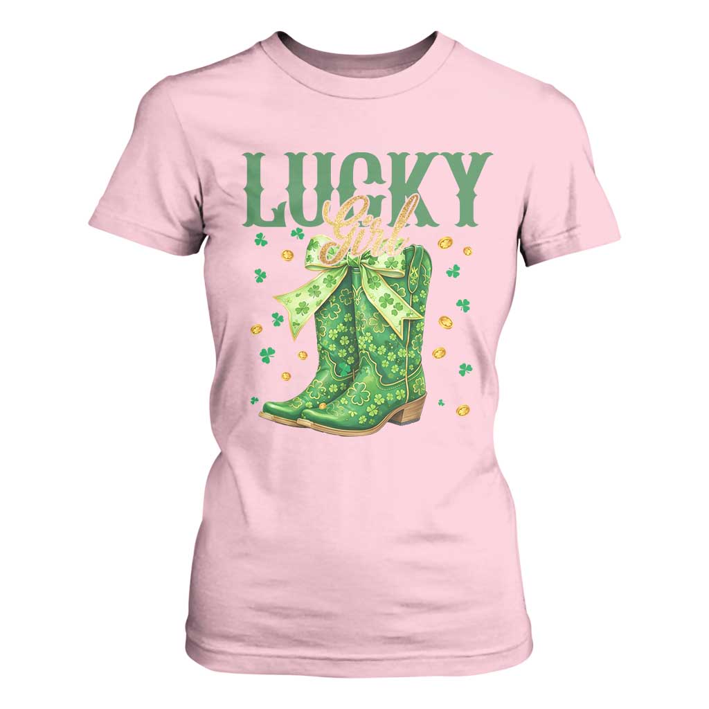 Cowboy St Patrick's Day T Shirt For Women Lucky Girl Boots TS14 Light Pink Print Your Wear