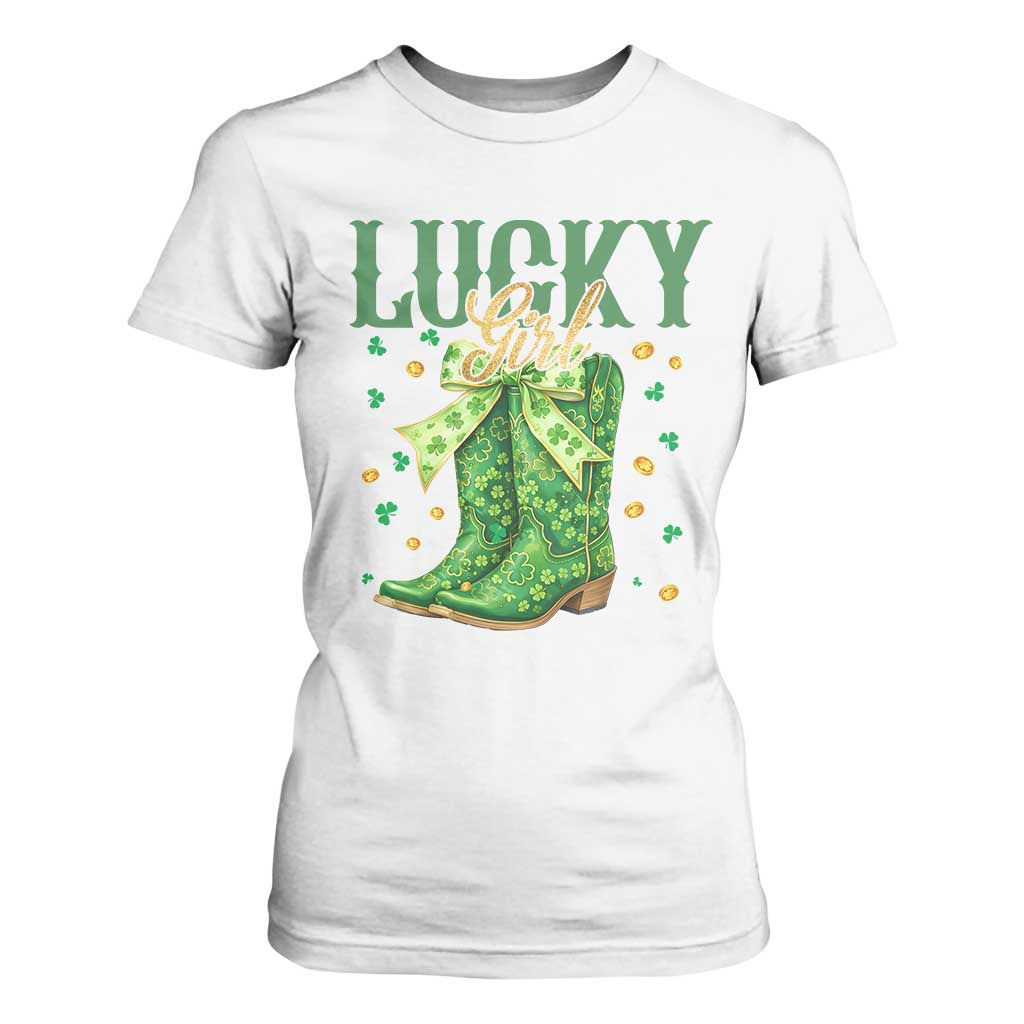Cowboy St Patrick's Day T Shirt For Women Lucky Girl Boots TS14 White Print Your Wear
