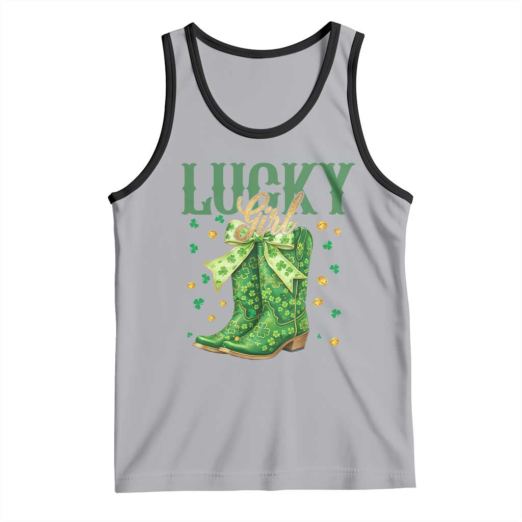 Cowboy St Patrick's Day Tank Top Lucky Girl Boots TS14 Athletic Heather Black Print Your Wear