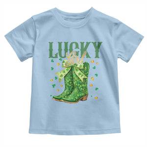 Cowboy St Patrick's Day Toddler T Shirt Lucky Girl Boots TS14 Light Blue Print Your Wear
