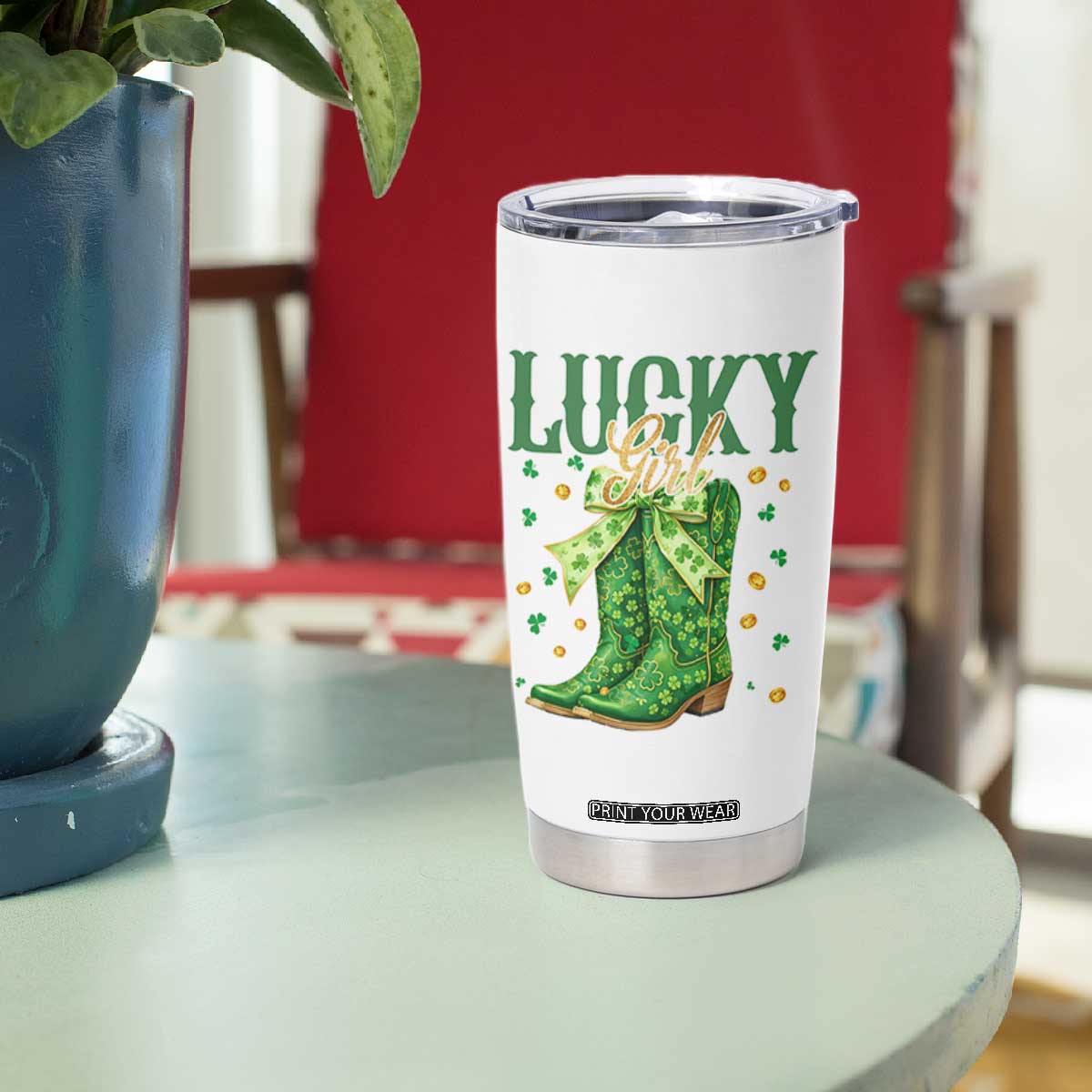 Cowboy St Patrick's Day Tumbler Cup Lucky Girl Boots TS14 Print Your Wear