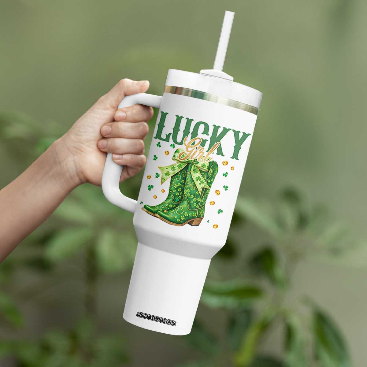 Cowboy St Patrick's Day Tumbler With Handle Lucky Girl Boots TS14 Print Your Wear