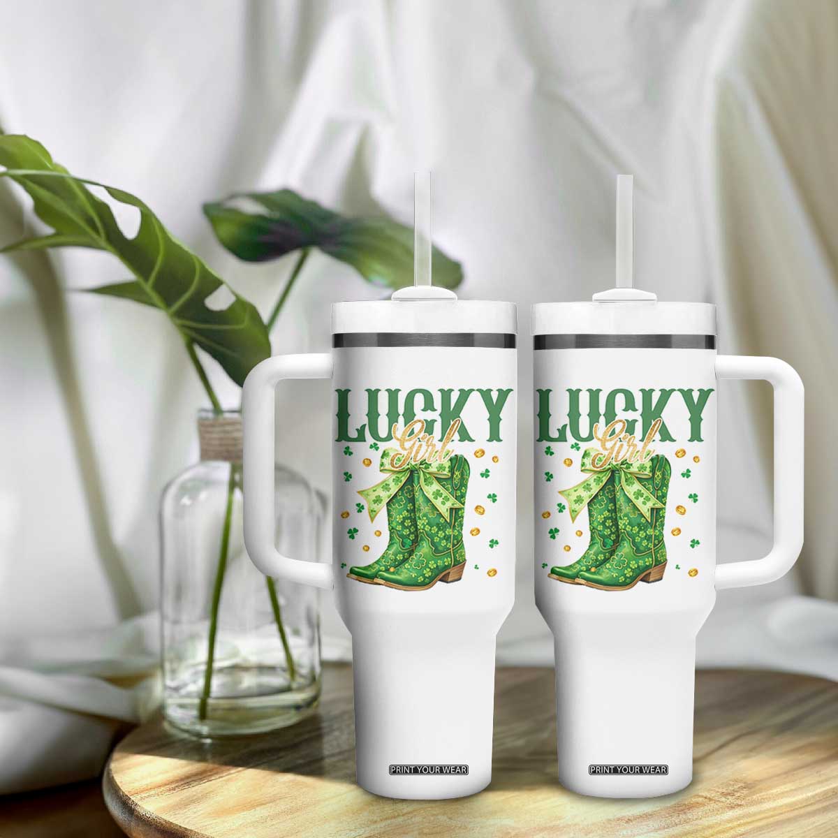 Cowboy St Patrick's Day Tumbler With Handle Lucky Girl Boots TS14 Print Your Wear