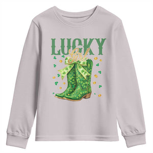 Cowboy St Patrick's Day Youth Sweatshirt Lucky Girl Boots TS14 Ice Gray Print Your Wear