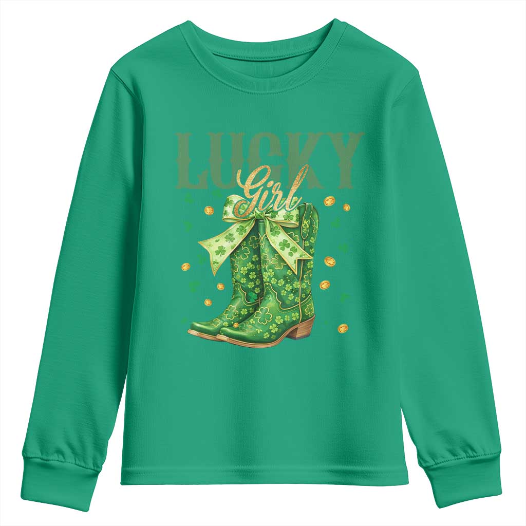 Cowboy St Patrick's Day Youth Sweatshirt Lucky Girl Boots TS14 Irish Green Print Your Wear