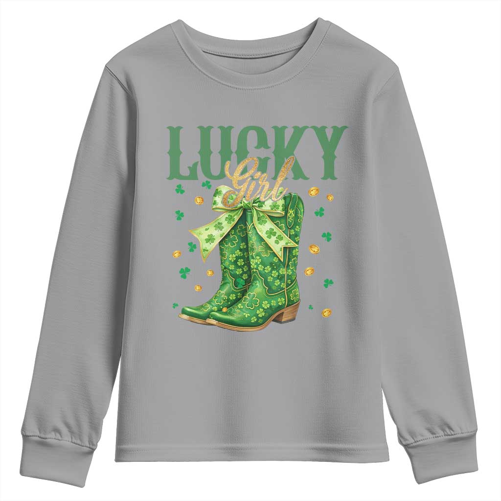 Cowboy St Patrick's Day Youth Sweatshirt Lucky Girl Boots TS14 Sport Gray Print Your Wear