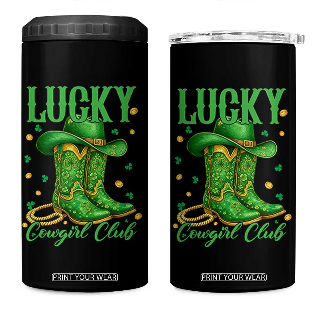 Lucky Cowgirl Club 4 in 1 Can Cooler Tumbler Western Irish Cowboy St Patrick Day TS14 One Size: 16 oz Black Print Your Wear
