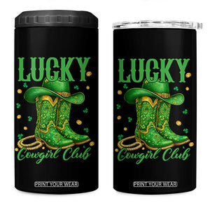 Lucky Cowgirl Club 4 in 1 Can Cooler Tumbler Western Irish Cowboy St Patrick Day TS14 One Size: 16 oz Black Print Your Wear
