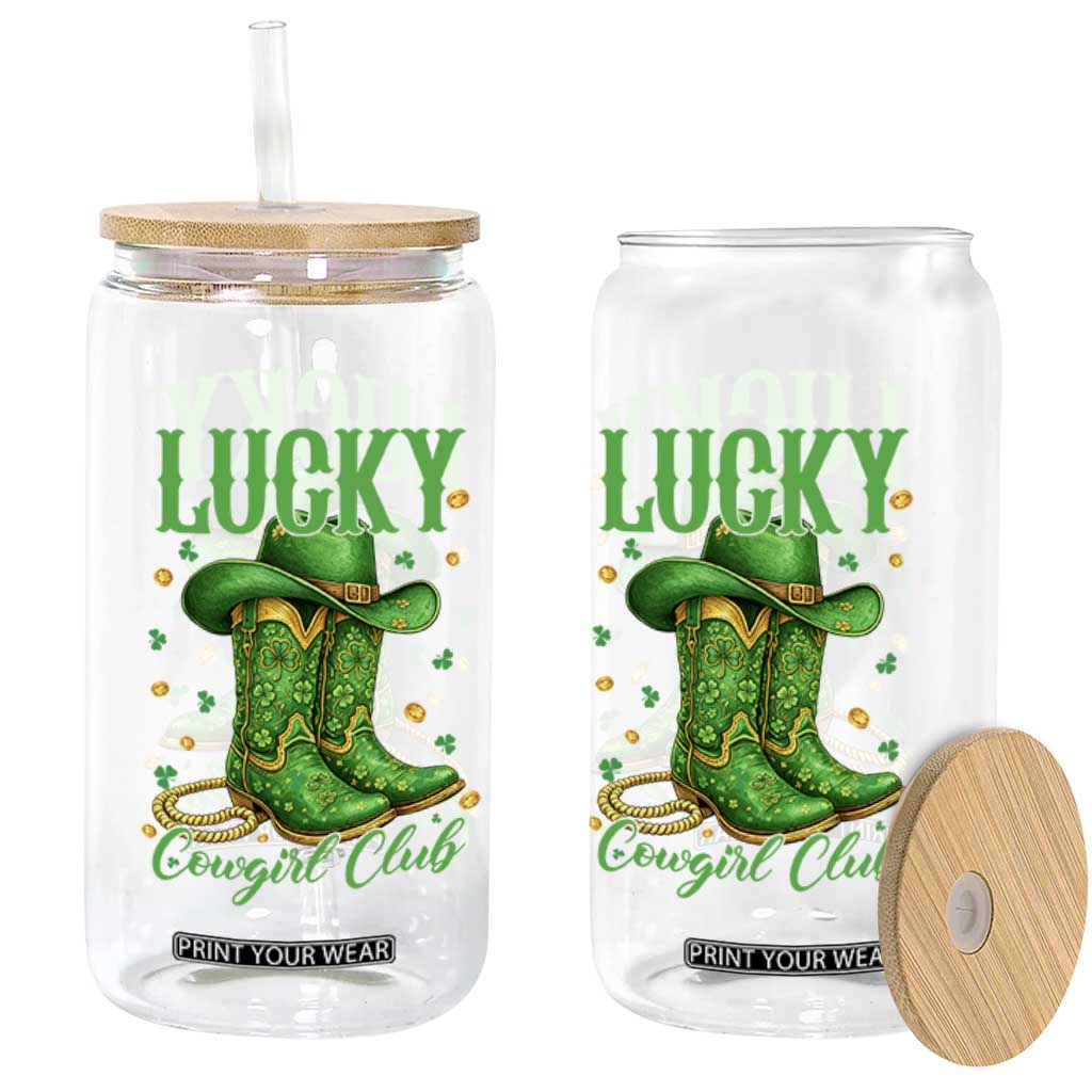 Lucky Cowgirl Club Glass Can Western Irish Cowboy St Patrick Day TS14 Print Your Wear