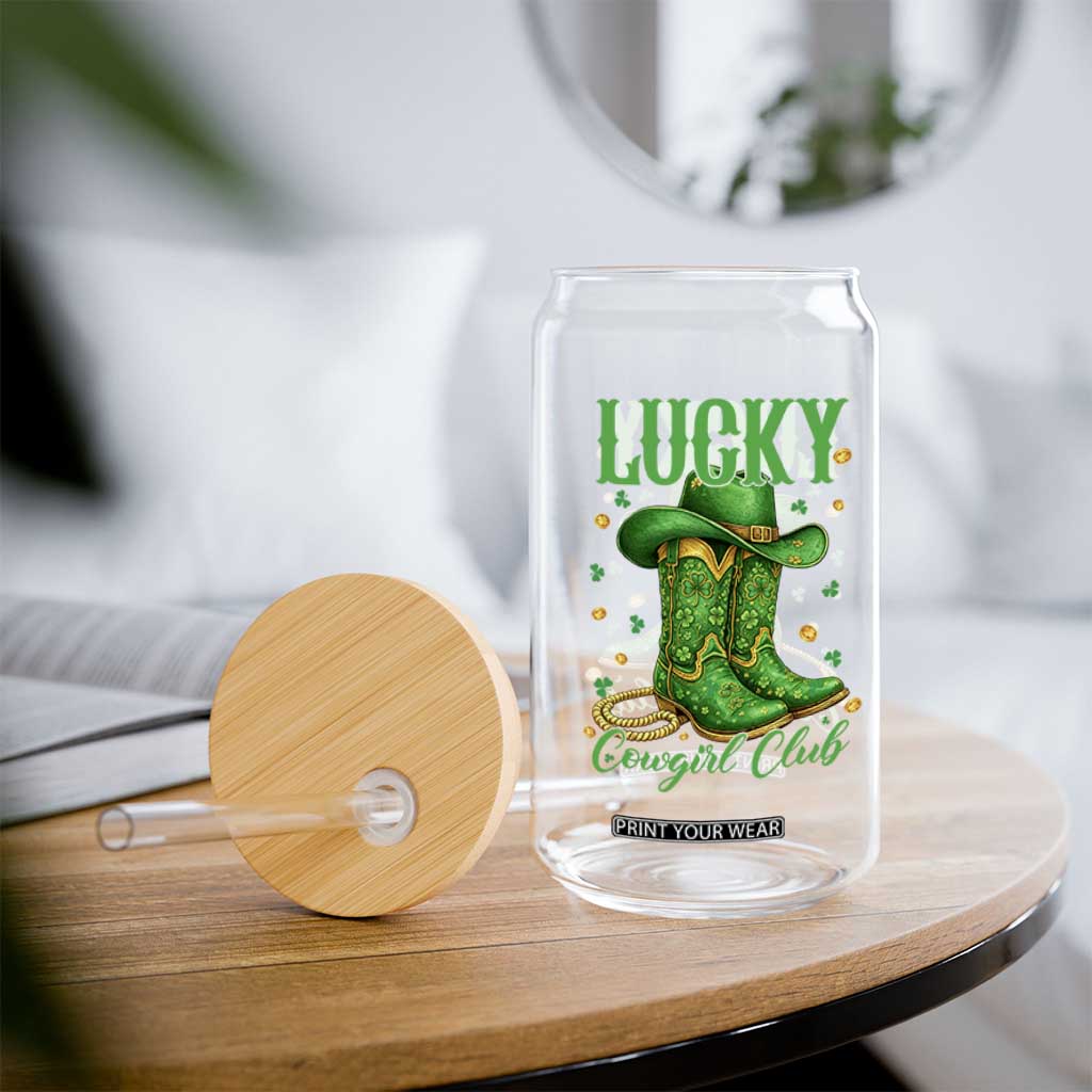 Lucky Cowgirl Club Glass Can Western Irish Cowboy St Patrick Day TS14 Print Your Wear