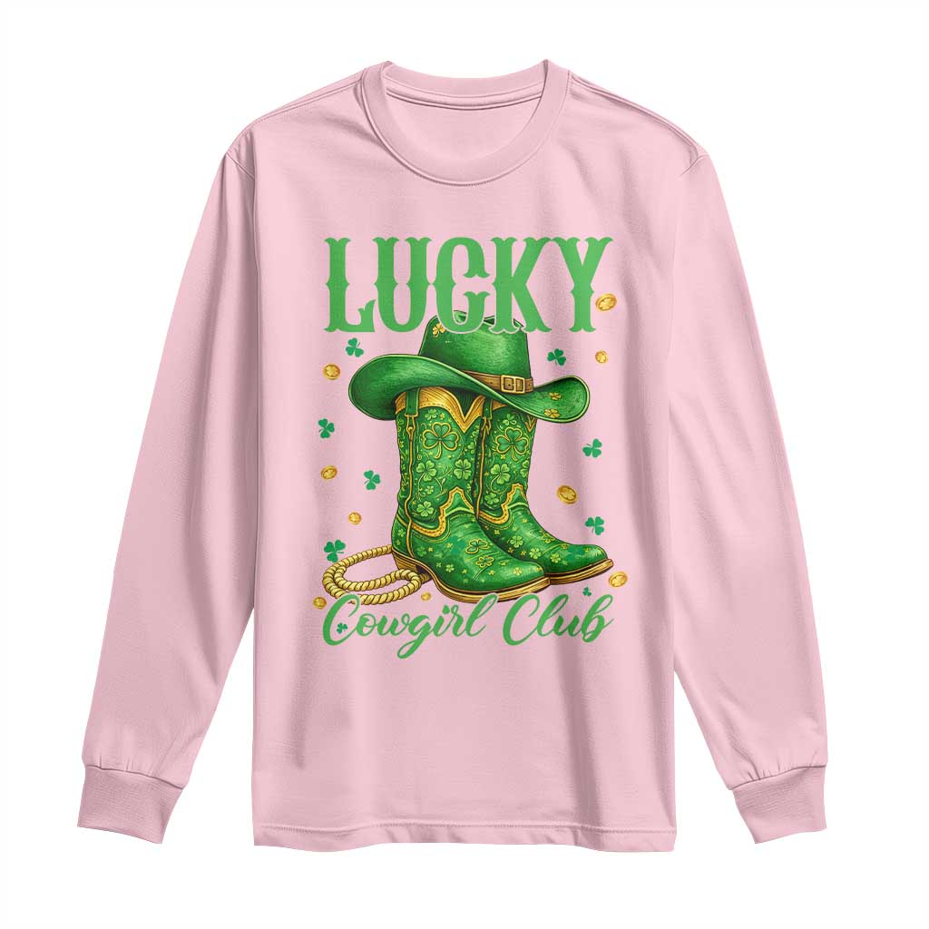 Lucky Cowgirl Club Long Sleeve Shirt Western Irish Cowboy St Patrick Day TS14 Light Pink Print Your Wear