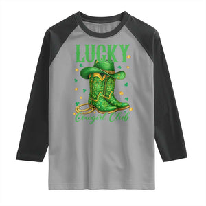 Lucky Cowgirl Club Raglan Shirt Western Irish Cowboy St Patrick Day TS14 Sport Gray Black Print Your Wear