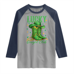 Lucky Cowgirl Club Raglan Shirt Western Irish Cowboy St Patrick Day TS14 Sport Gray Navy Print Your Wear