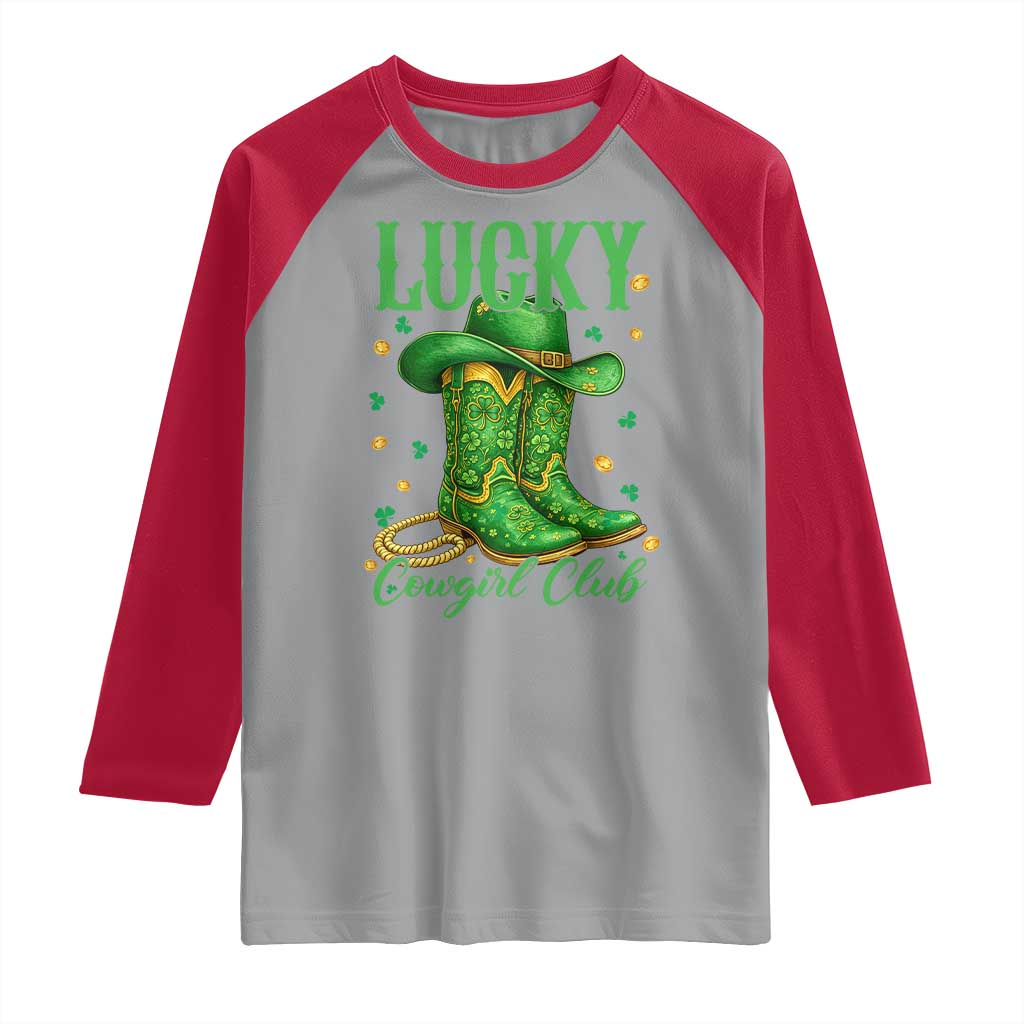 Lucky Cowgirl Club Raglan Shirt Western Irish Cowboy St Patrick Day TS14 Sport Gray Red Print Your Wear